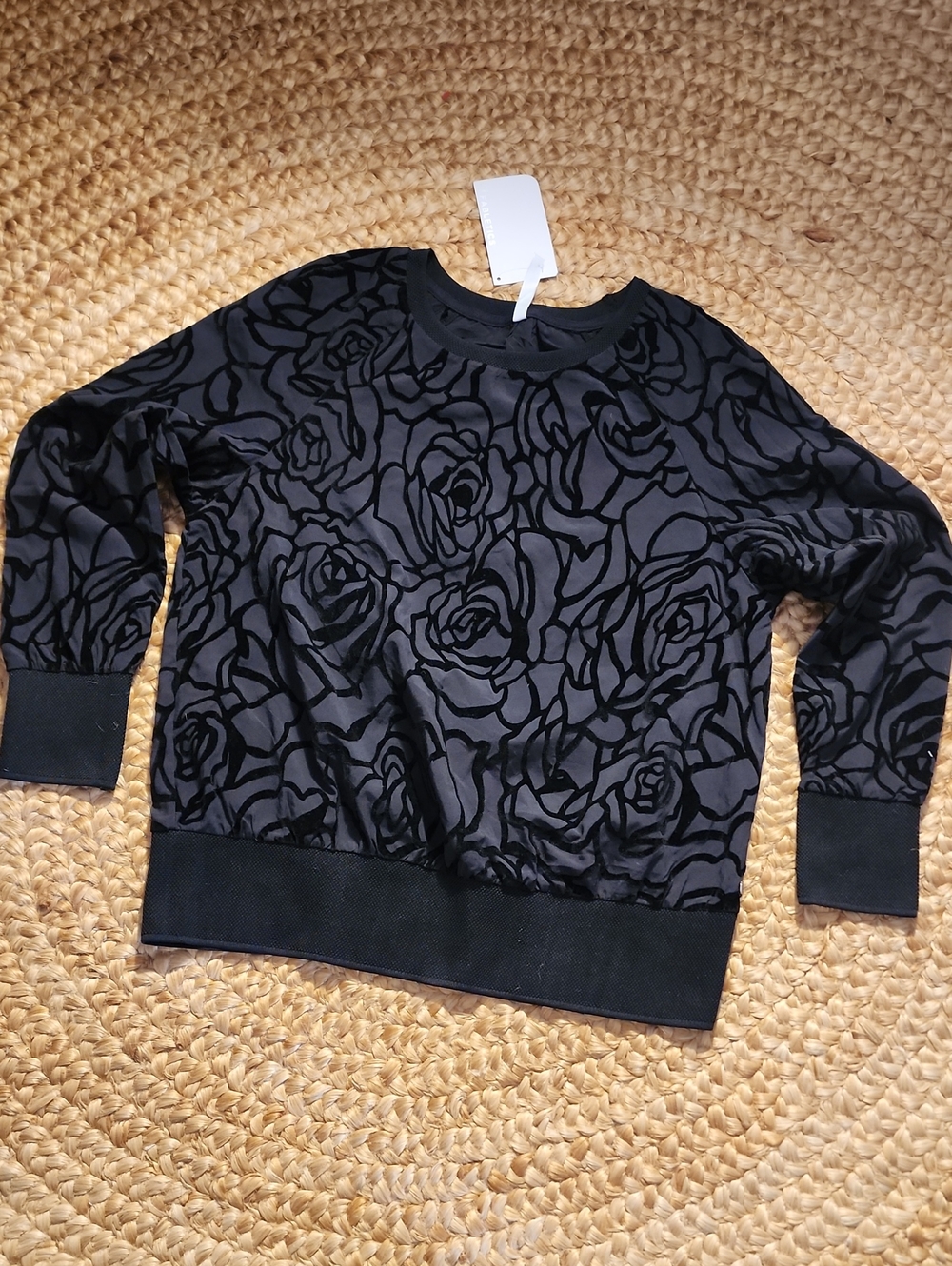 Fabletics Black Floral Burnout Crewneck Sweater